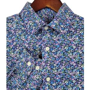 Egara Slim Fit Blue Floral‎ Button Down Shirt Men's Long Sleeve